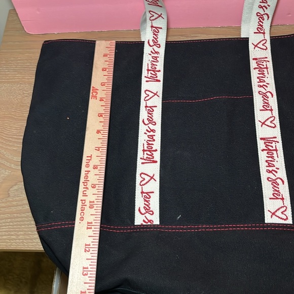 Victoria Secret Black Canvas Tote Bag Classic Large Y2K Pool Bag Travel Utility - Picture 3 of 9